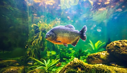 水中で泳いでいる1匹のピラニア