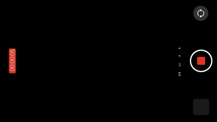 Phone vertical camera screen, smartphone recording overlay frame with black background. Digital display with multiple settings and 1 minute recording timecode, 4k alpha transparent Background