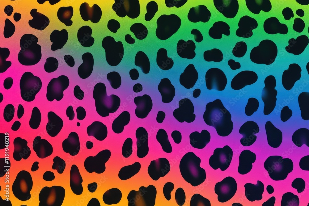 Poster vibrant leopard print pattern in rainbow colors with soft gradient effect