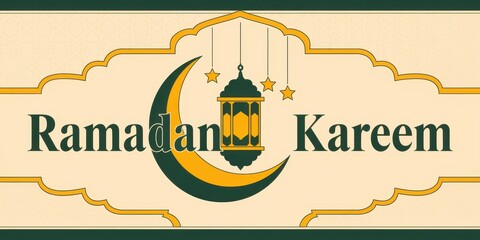 Ramadan Kareem greeting with crescent moon and lantern