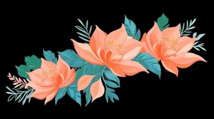 Vibrant and Detailed Floral and Botanical Elements with High Contrast on Green Background