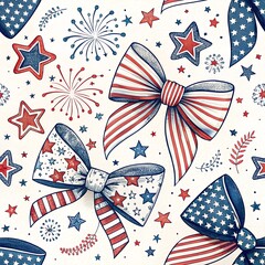 Fototapeta premium 4th of July bows. Vector illustration isolated on white background. Patriotic Bow Coquette 