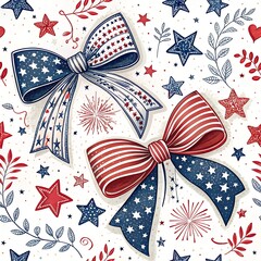 Obraz premium 4th of July bows. Vector illustration isolated on white background. Patriotic Bow Coquette 