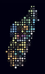Madagascar, shape of the country build of colored cells. Digital style map of the Madagascar on dark background. Large size circle blocks. Artistic vector illustration.