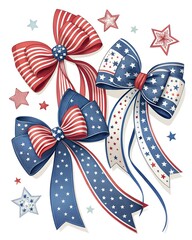 Obraz premium 4th of July bows. Vector illustration isolated on white background. Patriotic Bow Coquette 