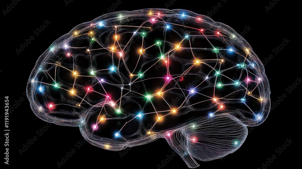 Aufkleber illuminated brain network; neural connections.