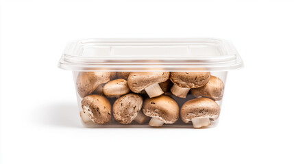 Fresh mushrooms in compostable container, perfect for cooking and healthy meals. Enjoy earthy flavor and versatility