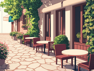 Charming Outdoor Cafe Scene Illustration