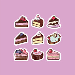 collection of cute vector cake stickers