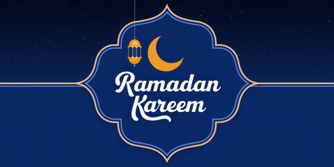 Ramadan Kareem greeting card design with crescent moon and lantern