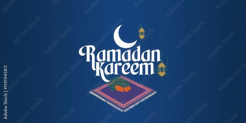 Poster ramadan kareem greeting with moon dates and lanterns