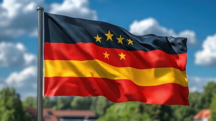 Naklejka premium Waving Black-Red-Gold Flag with Stars