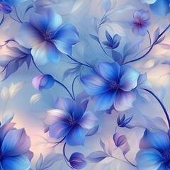 Fototapeta premium Soft Blue Floral Pattern with Gradient Pastel Background