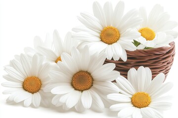 Obraz premium Daisies isolated on a white background, cutout PNG clipart for design use.