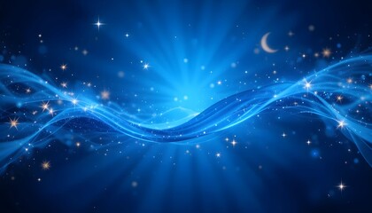 Fototapeta premium Sparkling Golden Stars on a Flowing Blue Background: A Magical Night-Themed Abstract Design