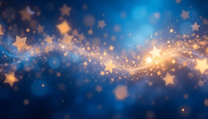 Fototapeta premium Sparkling Golden Stars on a Flowing Blue Background: A Magical Night-Themed Abstract Design