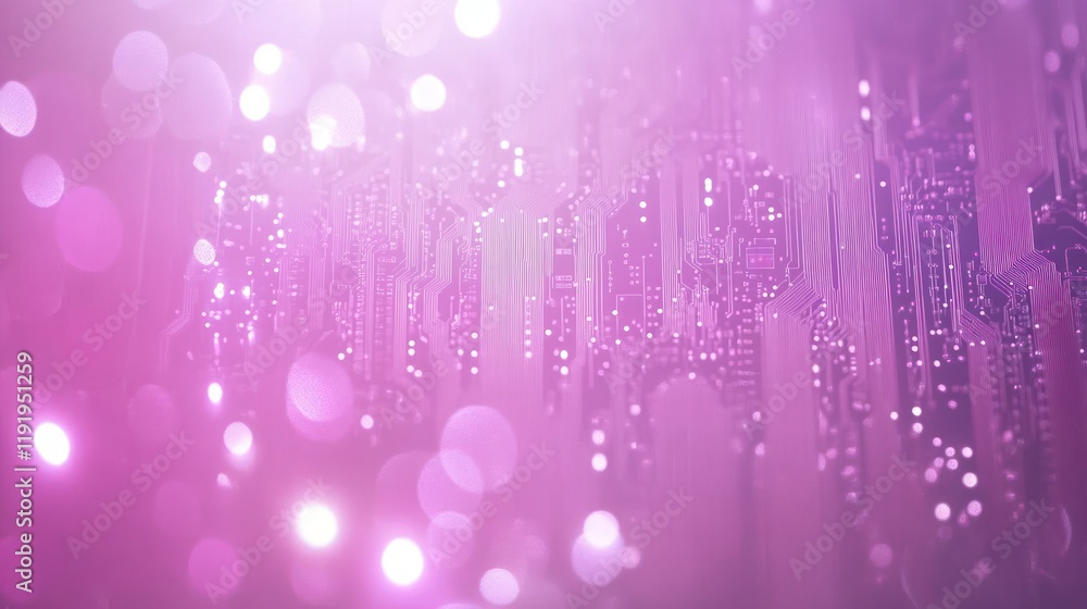 Poster abstract pink circuit board background with bokeh lights.