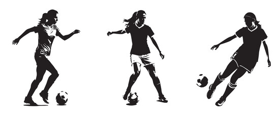 Women Soccer Player Silhouettes Vector