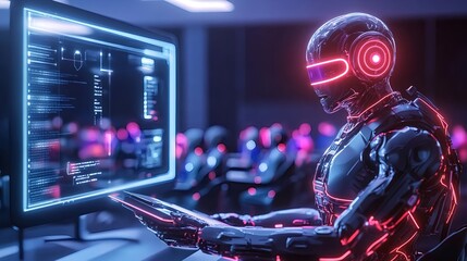 ai robot coding, futuristic tech concept - ai and artificial intell.