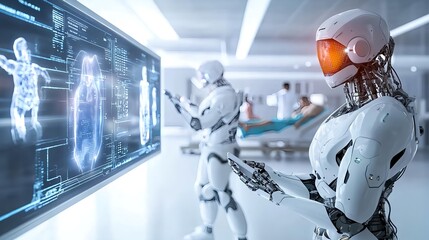 ai robots in modern hospital - medical tech - artificial intelligence