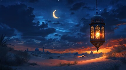 Obraz premium Serene Desert Night: Ramadan's Glow