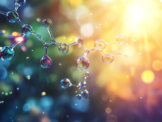 A dynamic view of transpiration as an energy-driven process, vibrant water molecules glowing under a sunlight-rich background