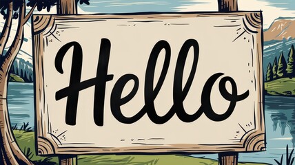 Wooden Sign Welcoming Visitors to Scenic Lake View