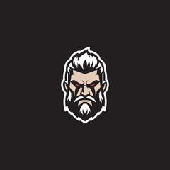 Vikings logo design. Nordic warrior symbol. Horned Norseman emblem. Barbarian man head icon with horn helmet and beard