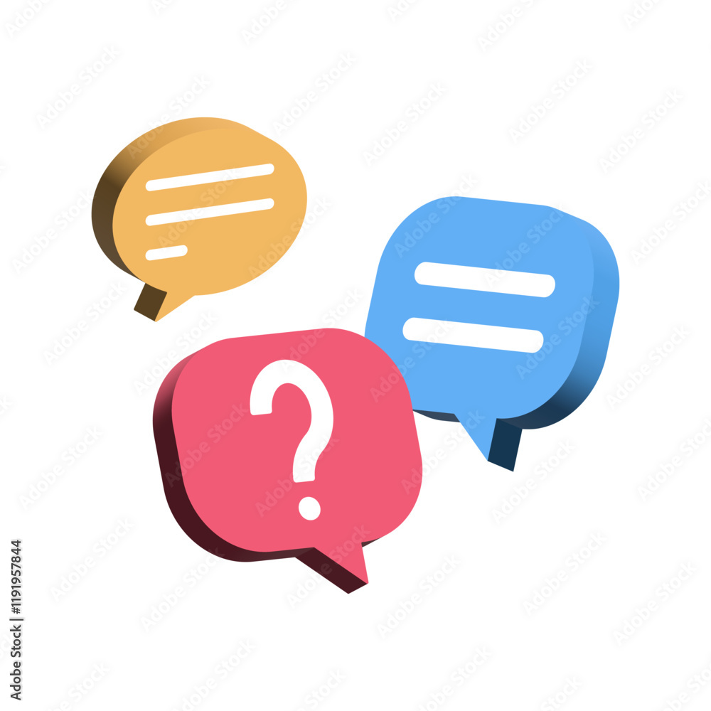 Aufkleber 3d question mark icon in speech bubble. 3d chat message speech bubble icon symbol , ask faq icons ; help, support, service - talk message Bubble chat speech text box icon , communication background