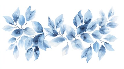 Watercolor Painting of Blue Leaves Branch