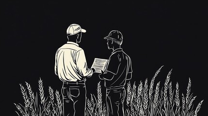 Agricultural Consultant Advising Farmers on Crop Management Strategies Amidst Wheat Fields in a Professional Setting