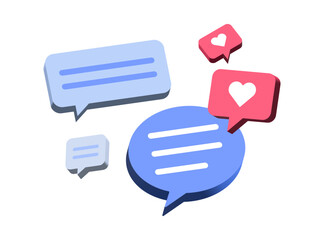 3d chat icon heart like speech bubble symbol Chat message icons - talk messages love Bubble chat speech text box icon , social media communication background concept. vector illustration