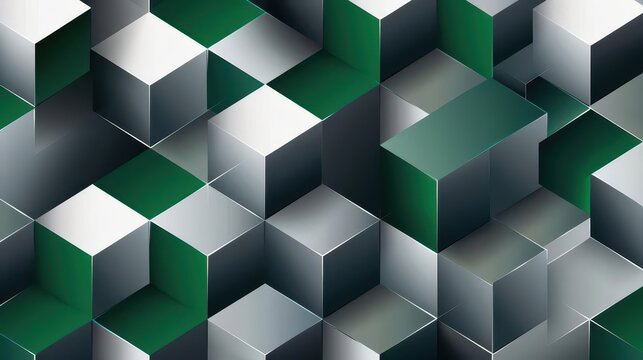 Fototapeta Abstract geometric pattern with cubes in green and gray tones, creating a modern visual effect.