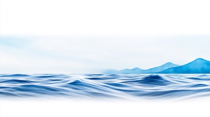 Serene ocean waves gently roll towards distant blue mountains under soft light. AI Generated