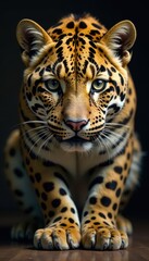 Obraz premium Dense leopard fur with cream-colored undercoat and prominent black spots, fur texture, earthy