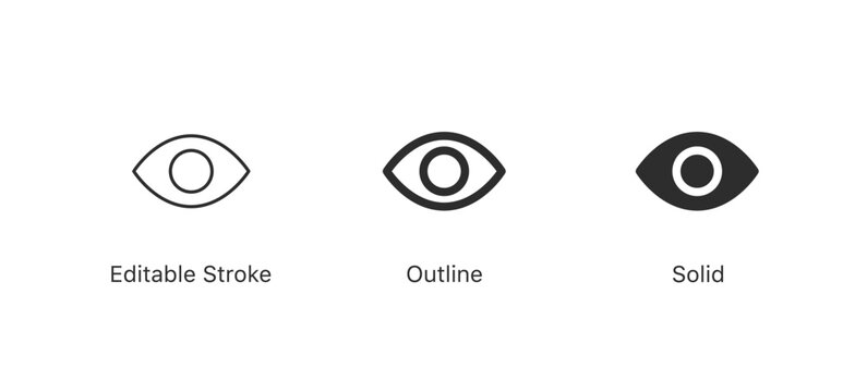 eye icon set. eyesight symbol , eye, view, vision icons in flat style. editable stroke outline style for app user interface and web elements