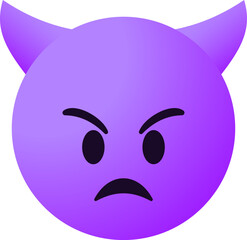 evil devil emoticon with horns in purple. vector emoji angry face