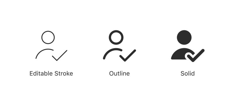 check user icon , vector protect personal data icon , privacy safety check mark icon , accept person with yes tick symbol, checked user profile account approved icon - . editable stroke outline style