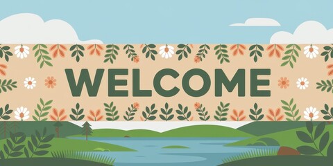 Naklejka premium Welcome to a serene landscape with flowers and greenery