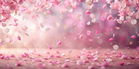 Fototapeta premium A delicate shower of pink sakura petals falls from above