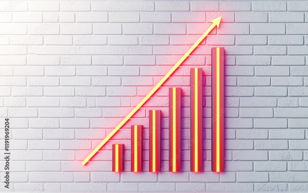 Poster a vibrant neon graph illustrating growth trends on a textured wall, symbolizing progress and success