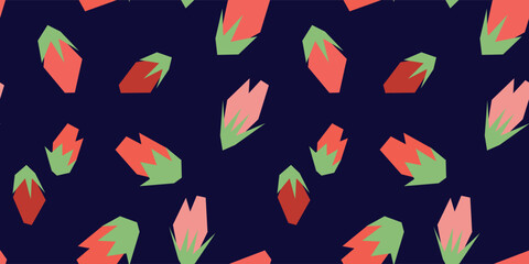 Print. Modern geometric floral pattern. Eye-catching design with simplified motifs. Ideal for a stationery, packaging, textiles and more