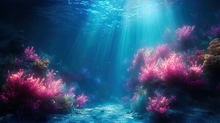 Fototapeta premium Dynamic underwater abstract textures with glowing bioluminescent details