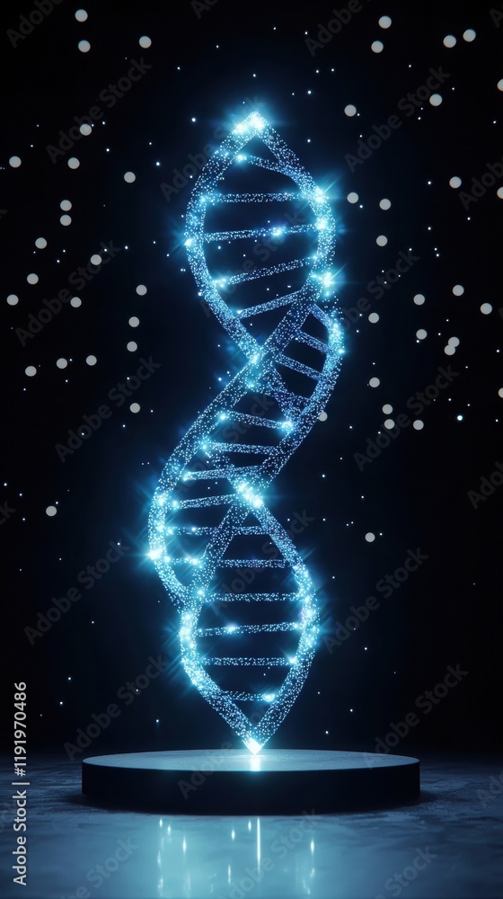 Poster futuristic representation of genetic engineering with illuminated dna structure