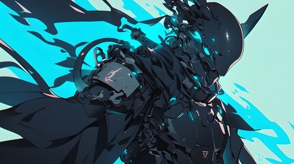Enigmatic Oni-inspired character wearing sleek, futuristic techwear outfit, rendered in dynamic anime art style