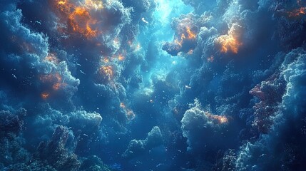 Naklejka premium Dynamic underwater abstract design with bold textures and glowing aquatic elements