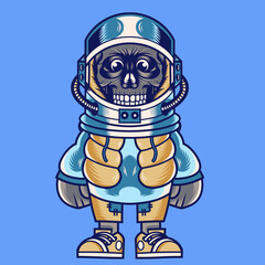 Mascot character design cartoon skull astronaut