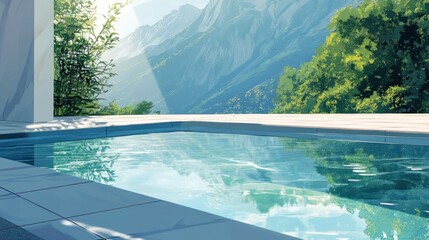 Fototapeta premium Mountain view infinity pool, tranquil spa retreat