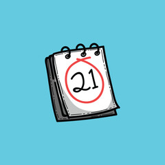 Cartoon illustration featuring a calendar with the date 21 circled prominently, 
set against a simple blue background, symbolizing deadlines, appointments, 
and important dates.