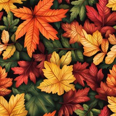 Fototapeta premium Vibrant Autumn Maple Leaves in Red, Orange, and Yellow
